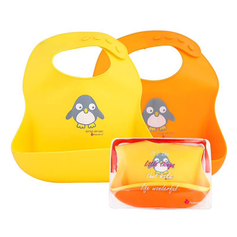 Silicone Baby Bibs + Waterproof Pouch (Orange & Yellow Set)