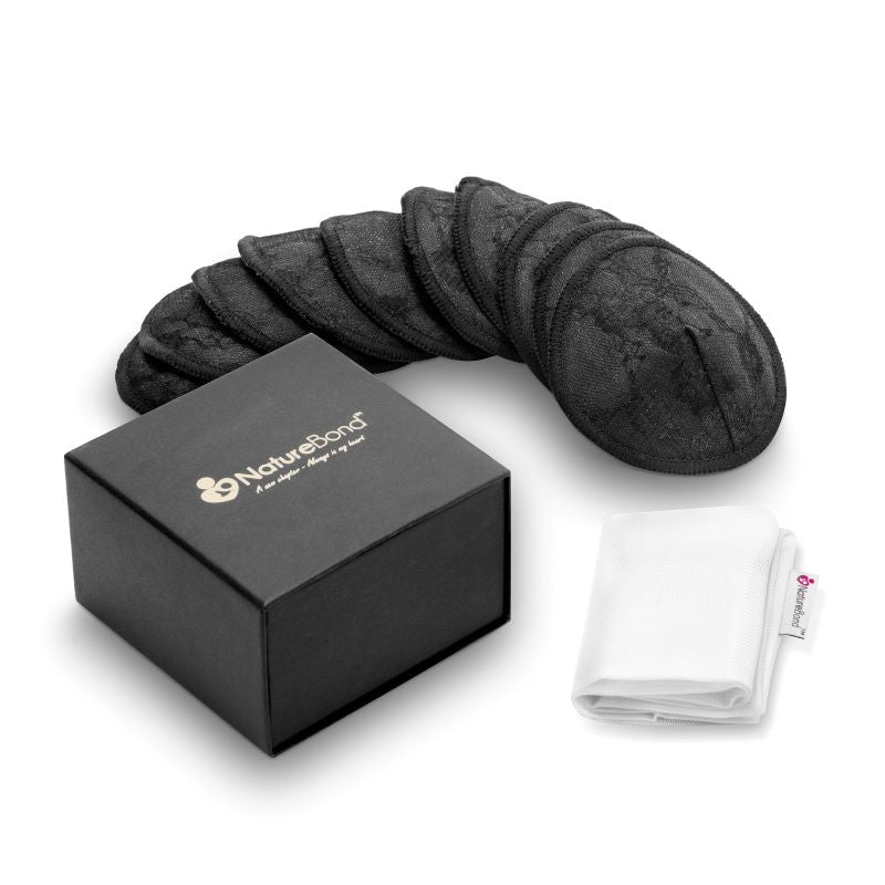 Reusable Laced Bamboo Cotton Nursing Pads (Full Black)