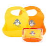 Silicone Baby Bibs Easily Wipe Clean With Waterproof Pouch - 2pcs (Lemonade Yellow and Tangerine Orange)